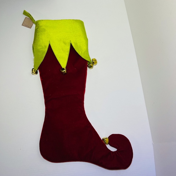 Christmas Stocking D Stevens Red Green Elf Boot With Jingle Bells 23" 18-3552 - Picture 1 of 16